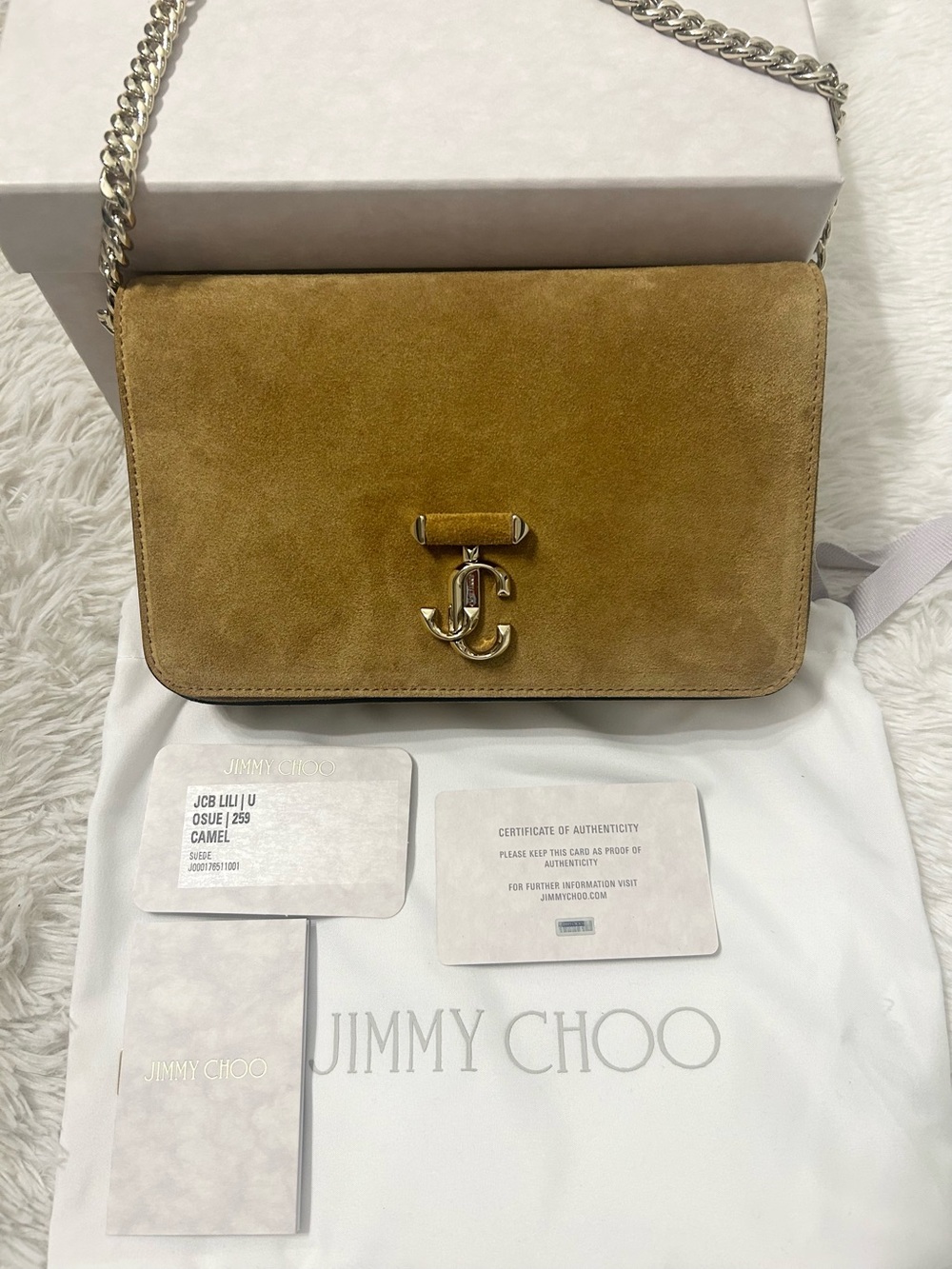 Jimmy Choo Lili Suede Crossbody Bag with Adjustable Chain & Leather Strap